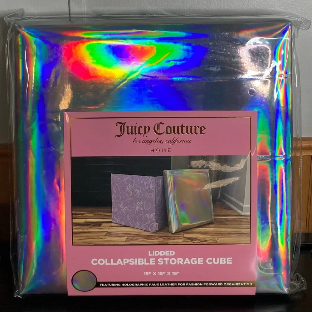Juicy Couture Lidded Collapsible Storage Cube Iridescent Lid + Purple Crown Logo